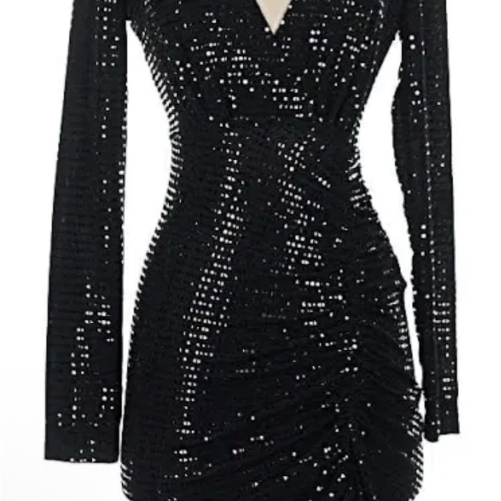 Zara Black plunge Sequin Dress